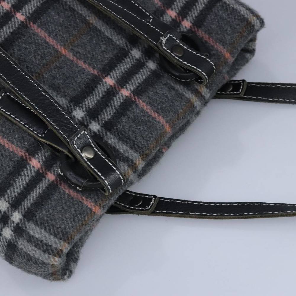 BURBERRY Nova Check Scarf Style Blue Label Hand Bag Wool Gray Silver Auth 96942 - Picture 6 of 16